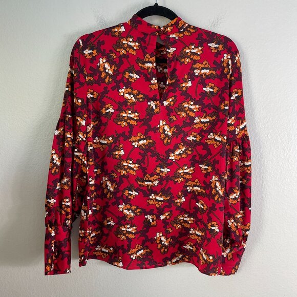 Ann Taylor Womens Small Floral Long Sleeve Top Fall Color Blouse Mock Neck - Picture 9 of 10